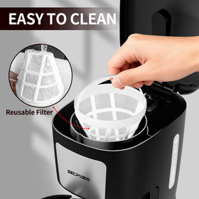 SECPOEDR programmable clock enables planned brewing for busy mornings.