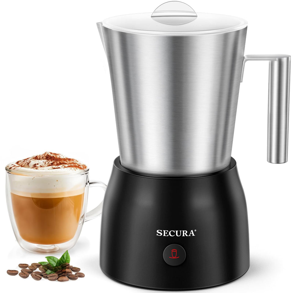 Secura 17oz electric milk frother base for mess-free latte prep.