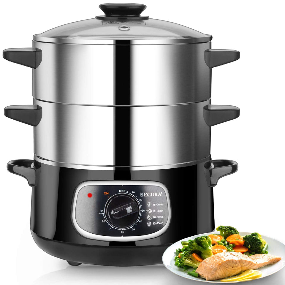 Secura 2 stainless steel steamer with glass lid for even steaming