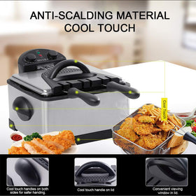 Secura 4L cool-touch exterior keeps hands safe during busy frying.