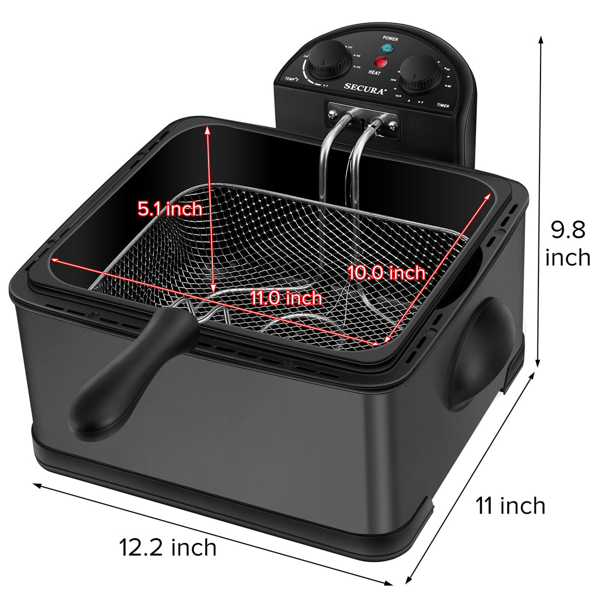 Secura 4L deep fryer with two side baskets for small batches.