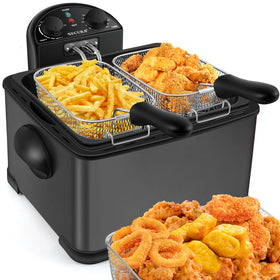Secura 4L deep fryer triple basket close-up for versatile batch frying.