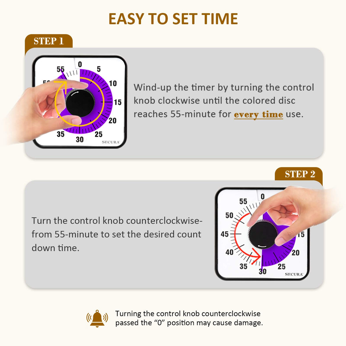 Secura timer with magnetic back on fridge for quick time checks