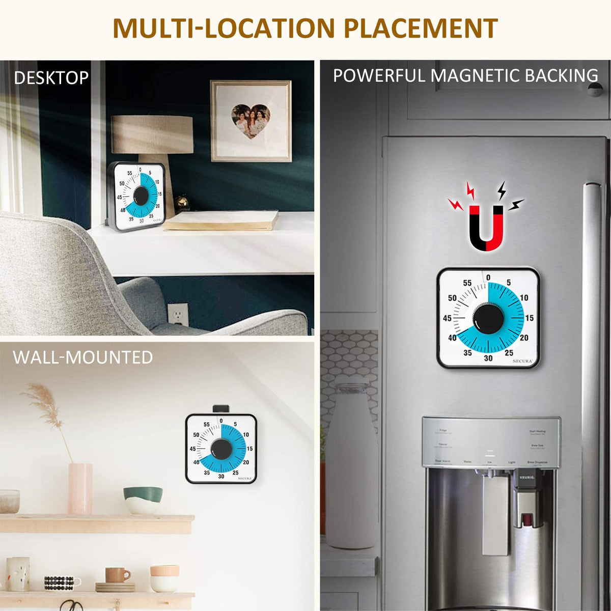Secura timer emits a clear 70 dB bell signaling transitions