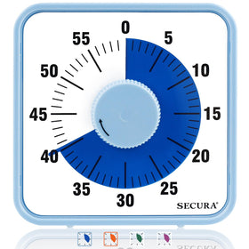 Secura 60-minute timer with navy blue magnetic back on fridge for classroom routines.