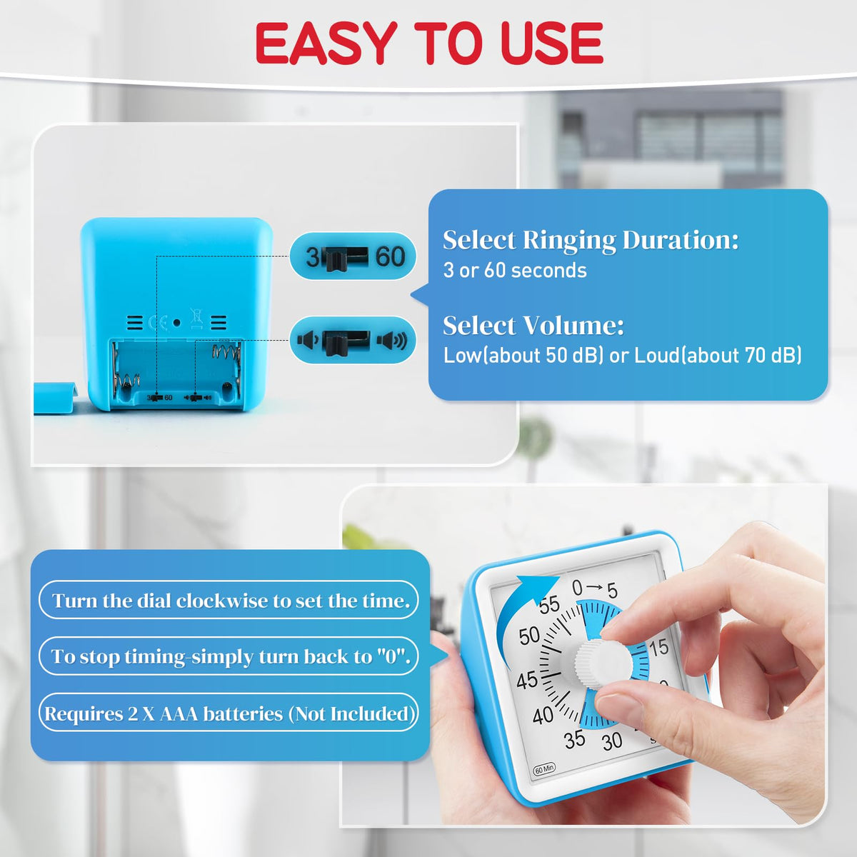 Secura blue visual disc timer provides calm time tracking without distractions.