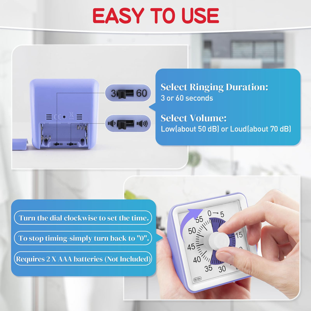 Secura classroom timer with purple disc promotes calm study