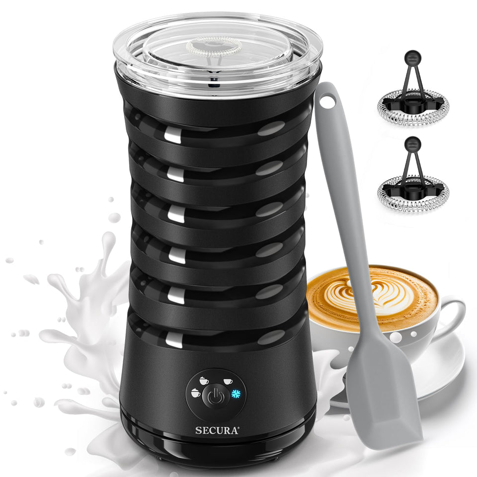 Secura electric milk frother front view for at home barista-style froth.