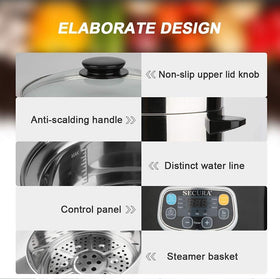 Secura electric steamer digital display simplifies timer management.