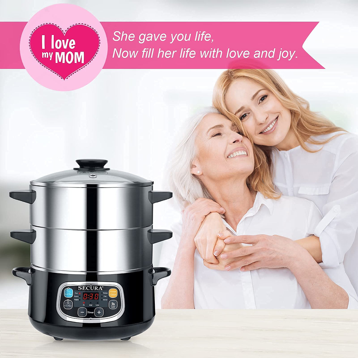 Secura electric steamer dishwasher-safe parts simplify cleanup.