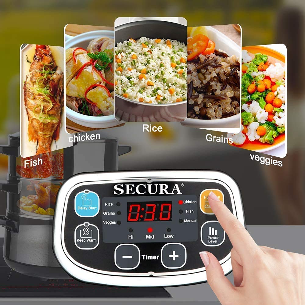 Secura electric steamer baskets in use for efficient meal prep.