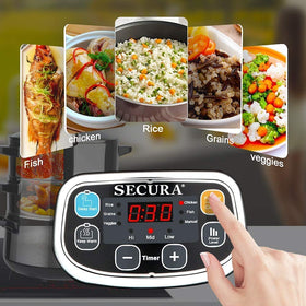 Secura electric steamer baskets in use for efficient meal prep.