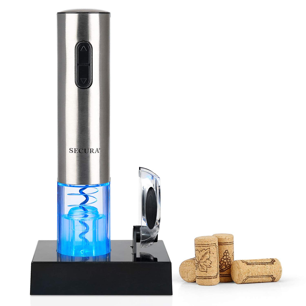 Secura electric wine opener cordless cork removal in action.
