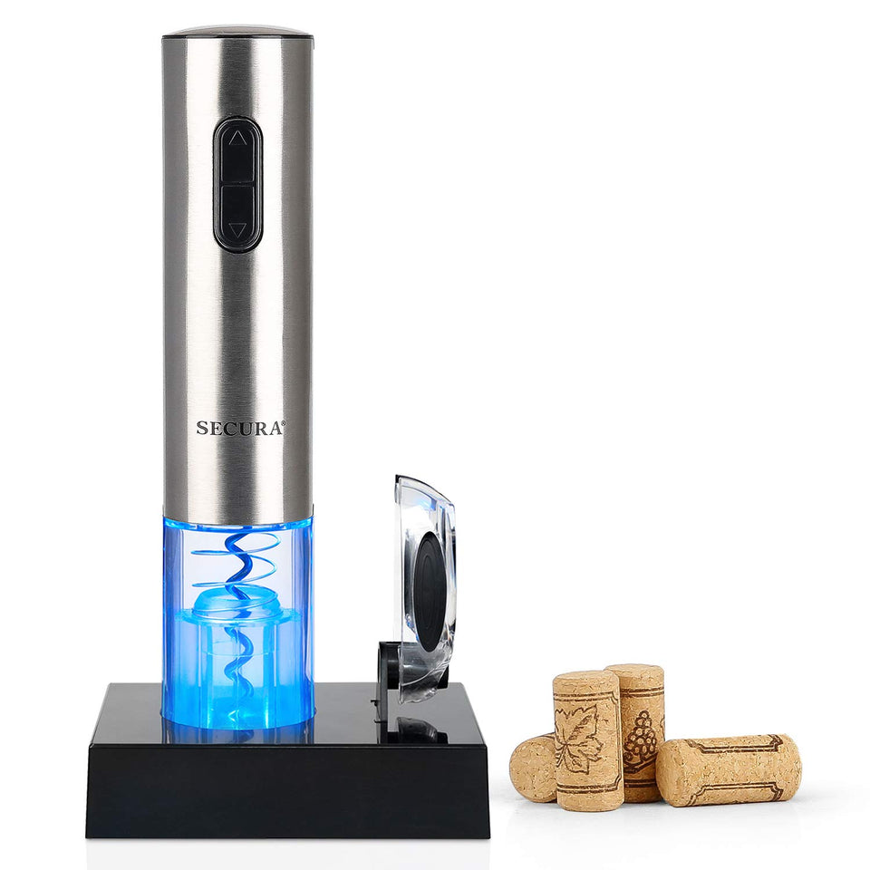 Secura electric wine opener cordless cork removal in action.