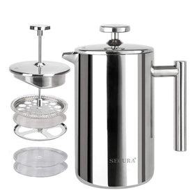Secura French Press exterior insulated body highlighting heat retention for fresh coffee.