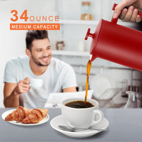 Secura French Press side view highlights rugged 304 stainless steel construction.