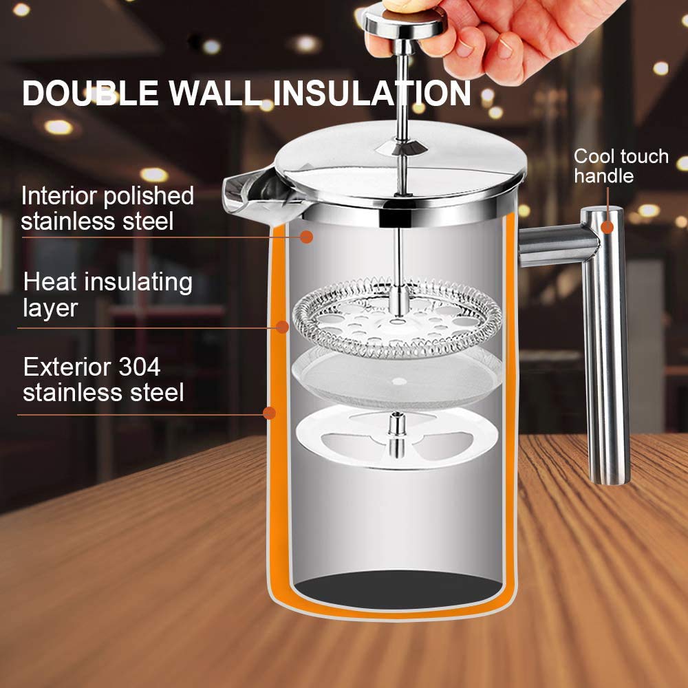 Close-up of Secura French Press showing double-wall insulation.