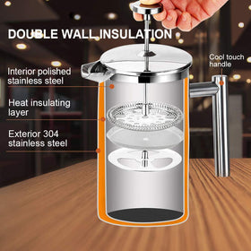 Close-up of Secura French Press showing double-wall insulation.