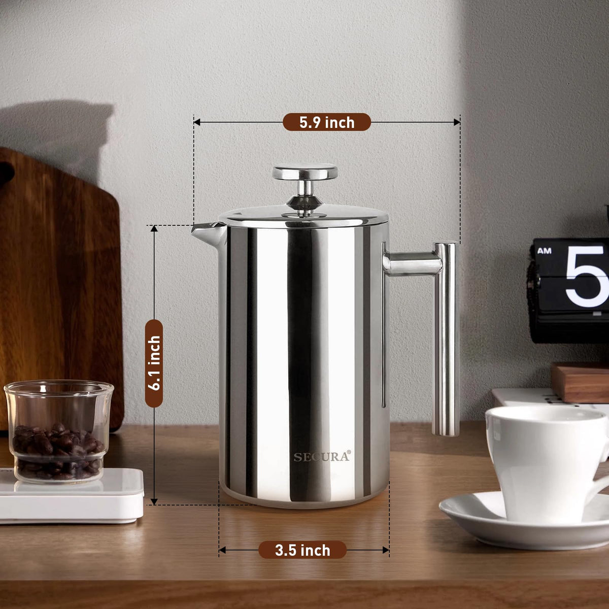 Compact 12oz design fits mug-size servings for home or travel use.