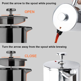 Secura French Press features a cool-touch handle for safe pouring.