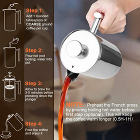 Secura French Press parts are dishwasher-safe for easy cleanup.