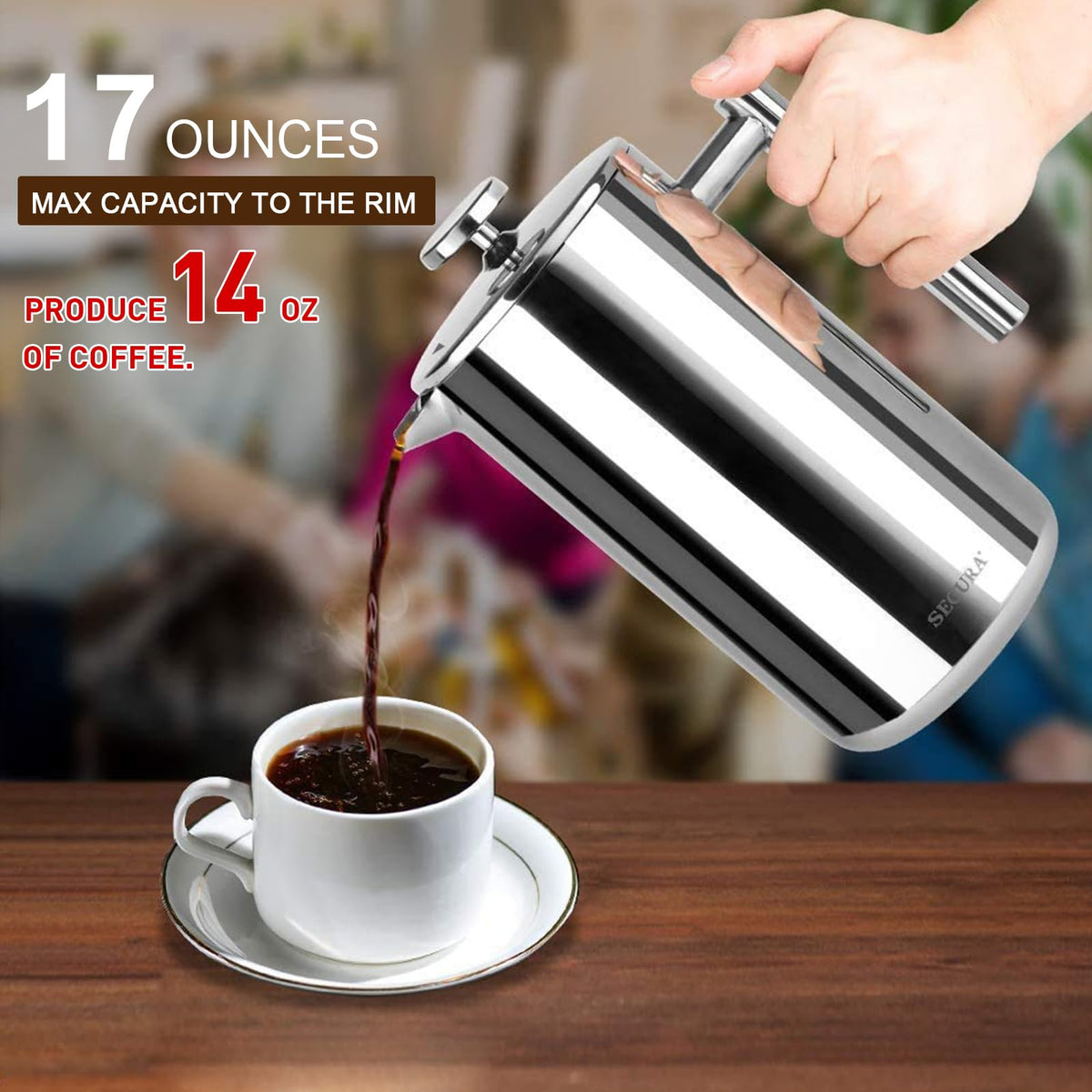 Secura French Press showcasing durable double-wall construction.