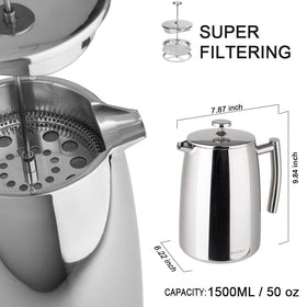 Secura insulated stainless steel body keeps coffee hot longer.
