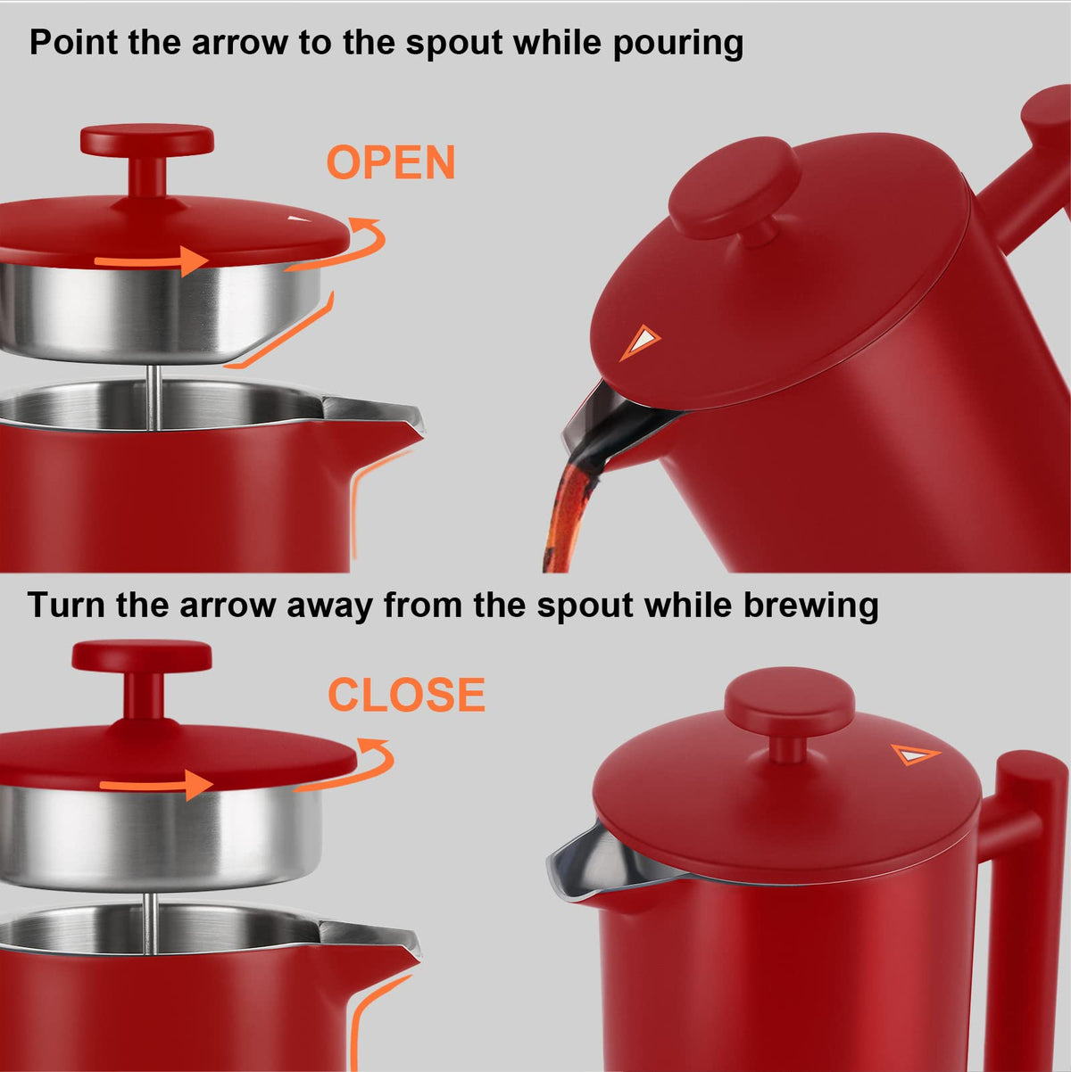 Secura French Press lid and plunger assembly designed for easy cleaning.