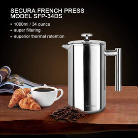 Pouring Secura French Press yields a smooth, full bodied cup