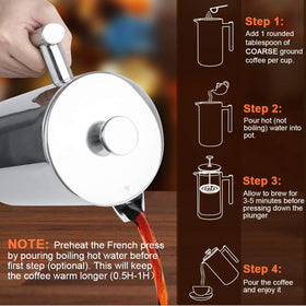 Secura French Press with a three-layer filter screens for finer grounds.