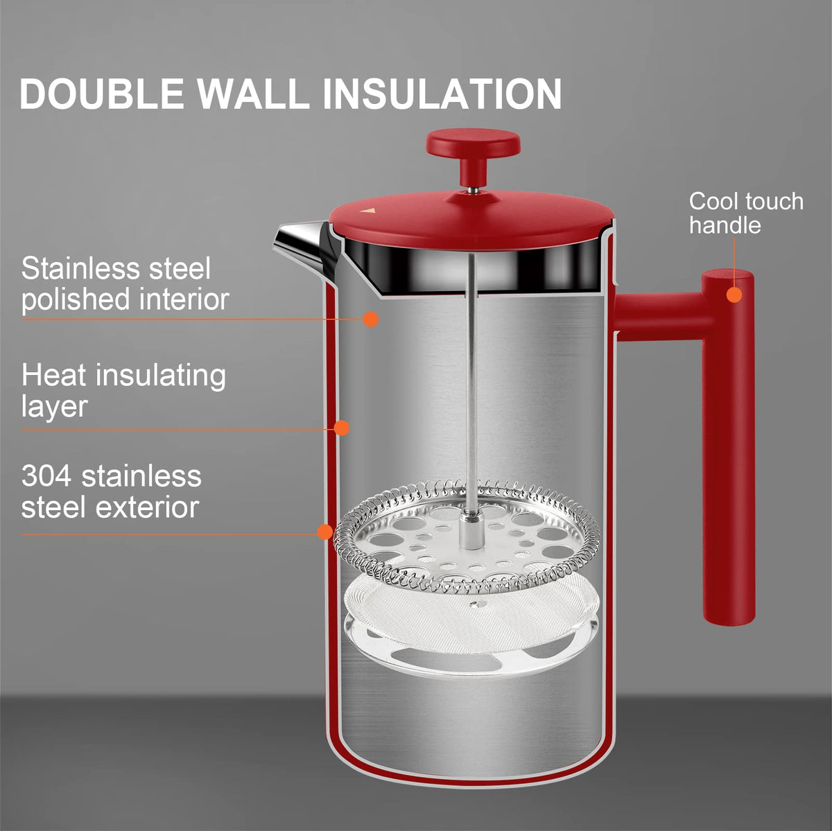Secura French Press shows two extra filters for extended brewing options.
