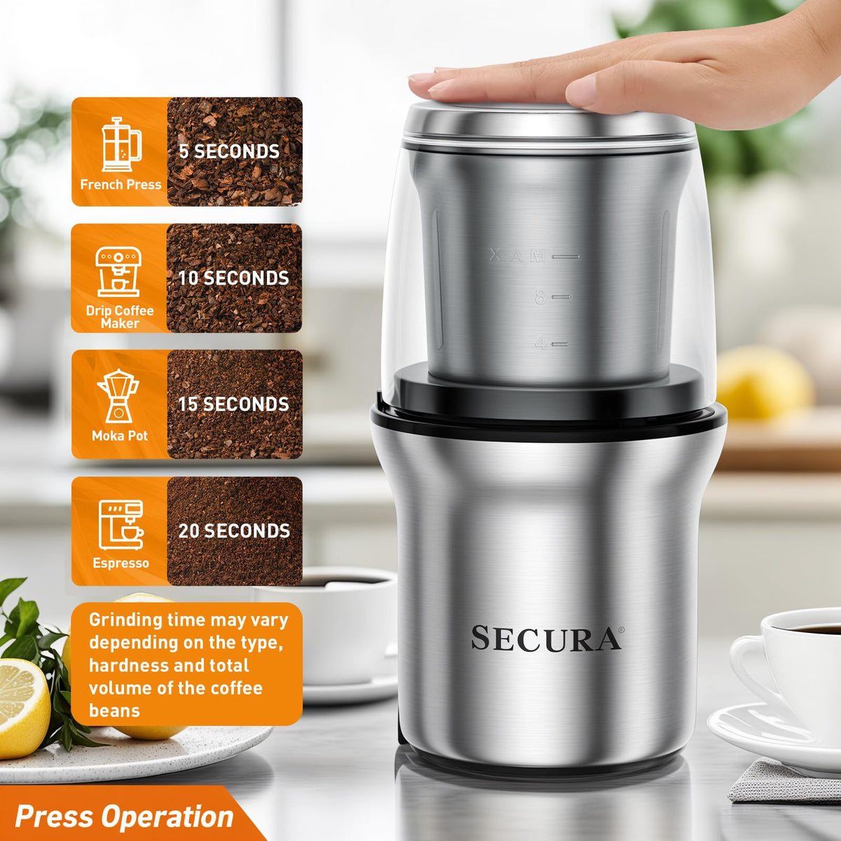 Secura 200W motor delivers consistent texture in seconds