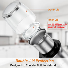 Secura grinder double-lid visibility shows real-time texture monitoring
