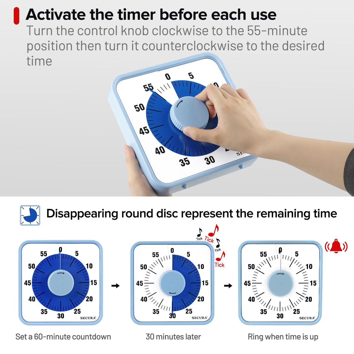 Secura mechanical timer no batteries, reliable kitchen timer for quick reminders.