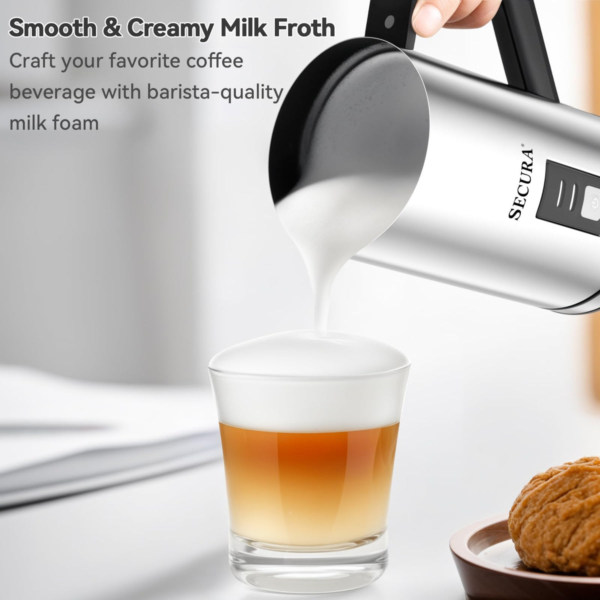 Secura frother creates cold foam for iced beverages