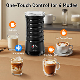 Secura frother delivers hot dense foam for cappuccinos and lattes.