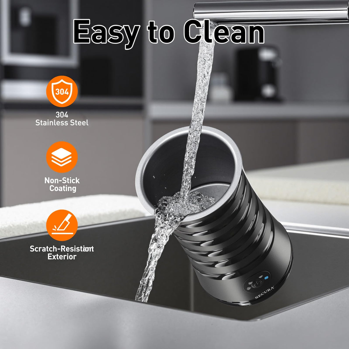 Secura non-stick interior cleans easily after frothing.