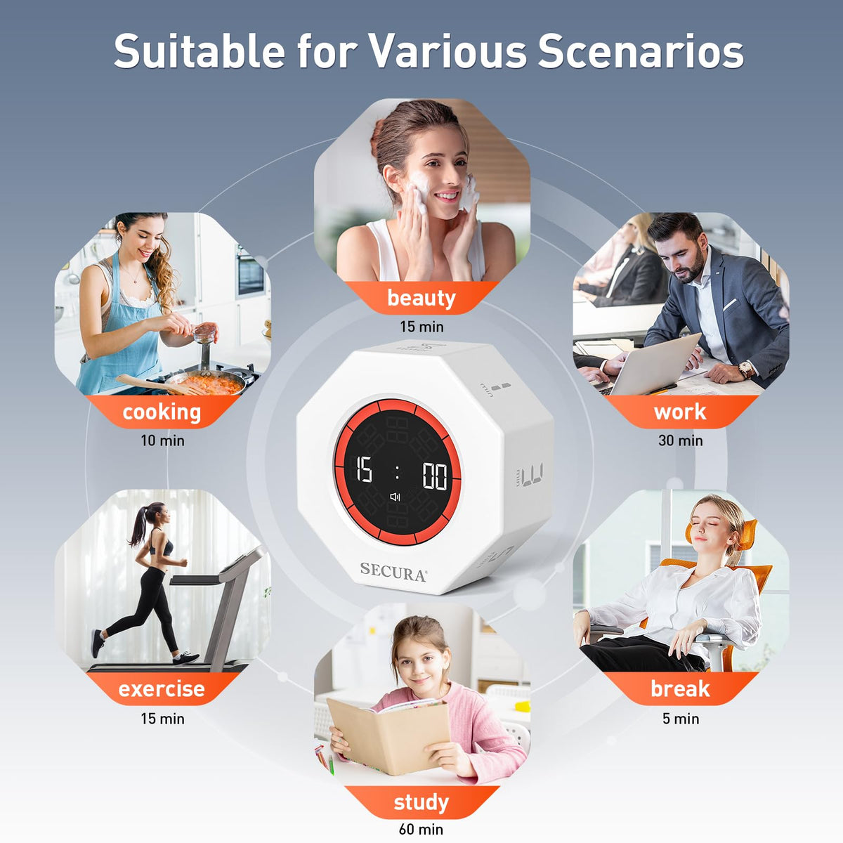 Secura Pomodoro Timer compact cube fits in pockets and bags.
