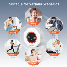 Secura Pomodoro Timer compact cube fits in pockets and bags.