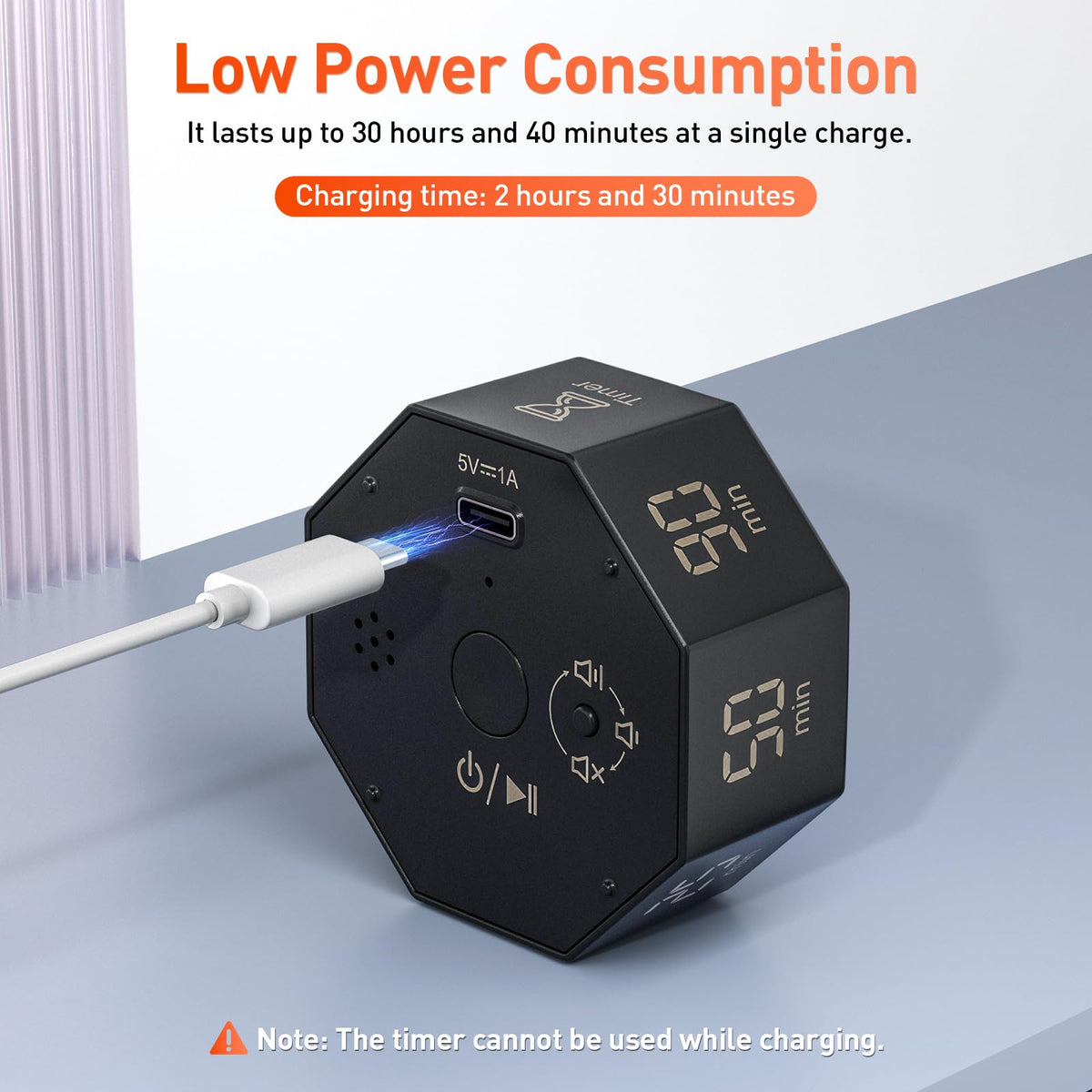 Secura Pomodoro Timer USB recharge for uninterrupted use