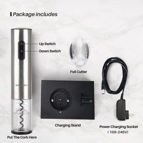Secura wine opener in use with simple one-button operation.