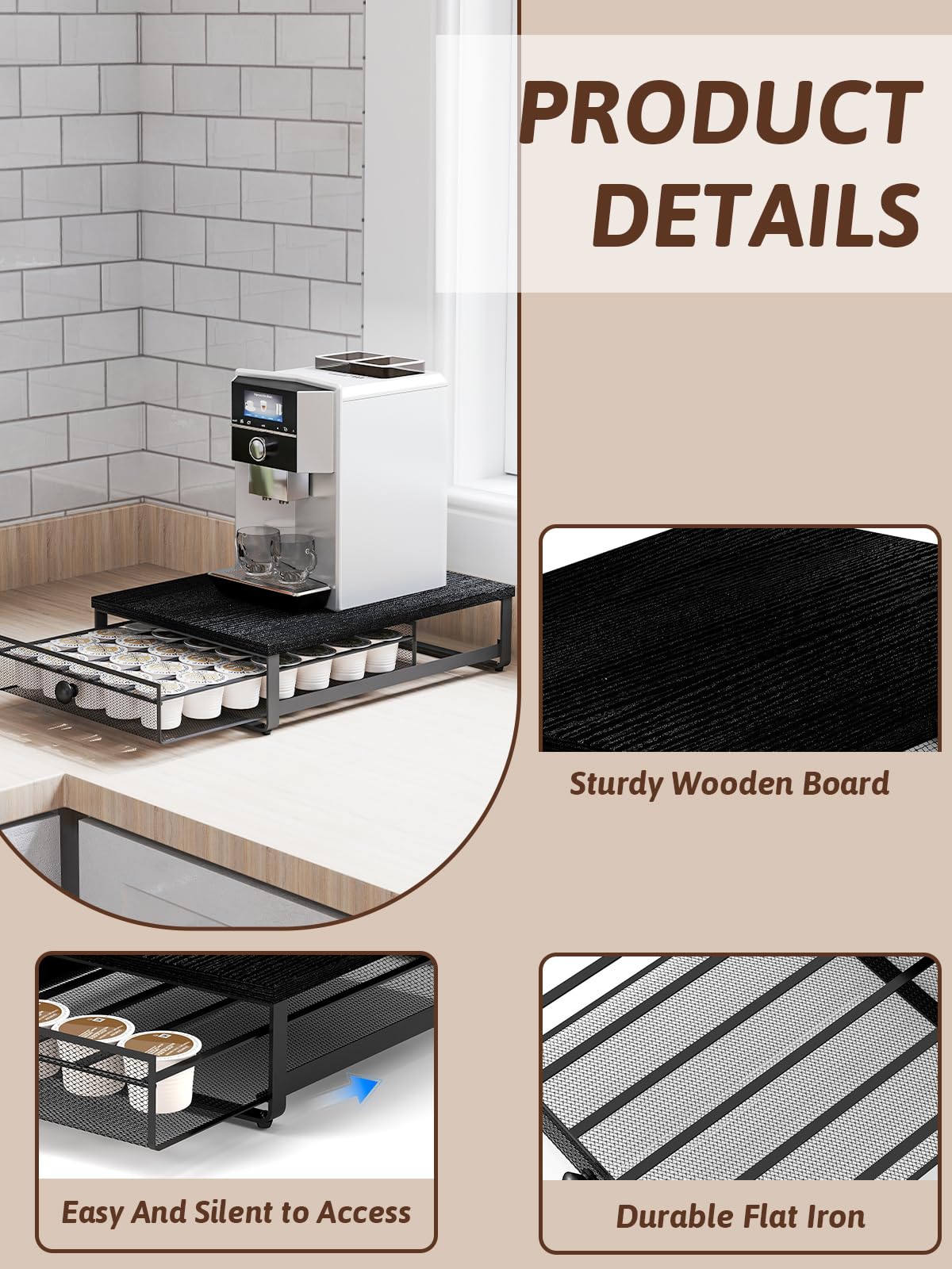 Sedegn pod holder non-slip feet prevent movement on countertops.