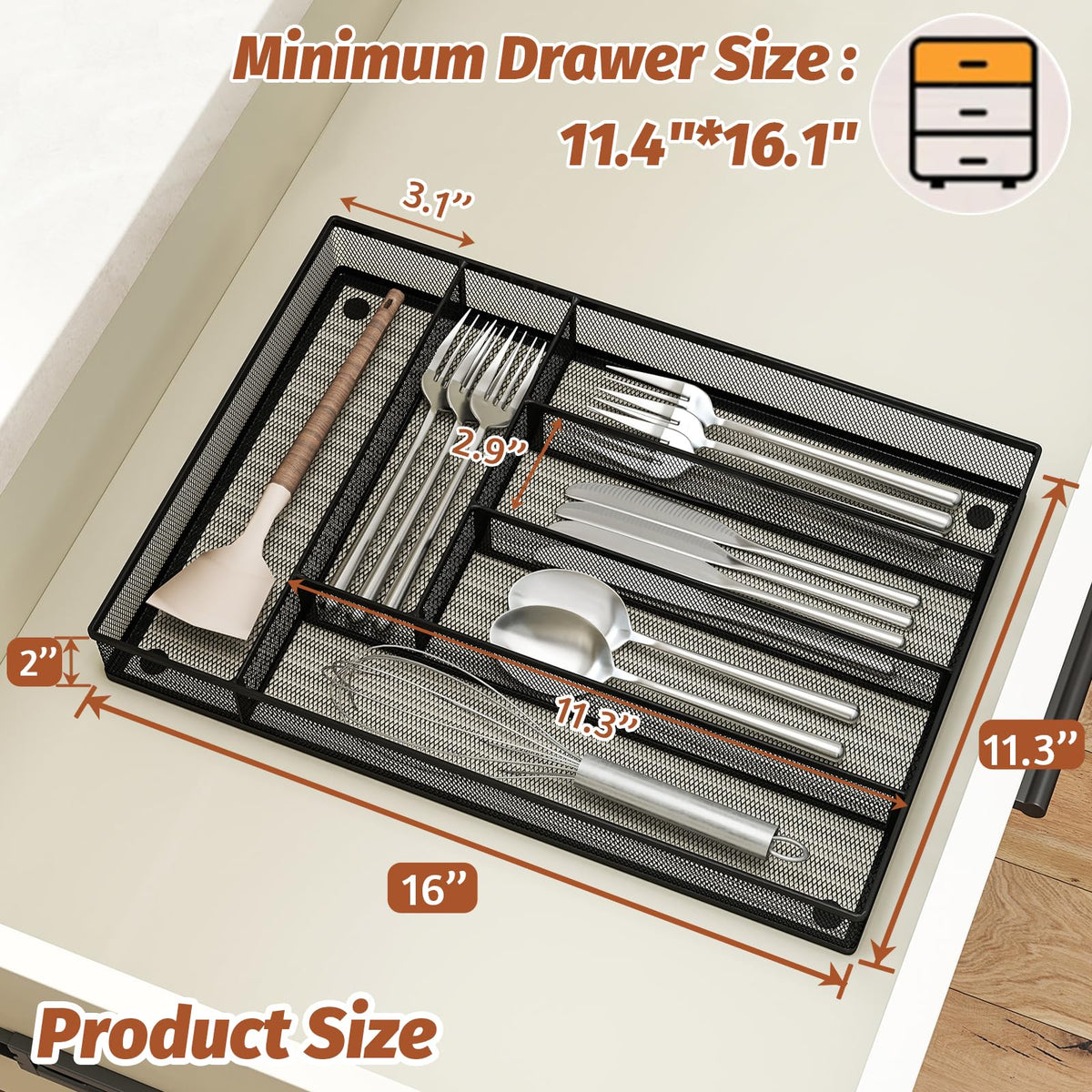 Sedegn drawer tray helps declutter flatware and utensils for a cleaner kitchen workspace.