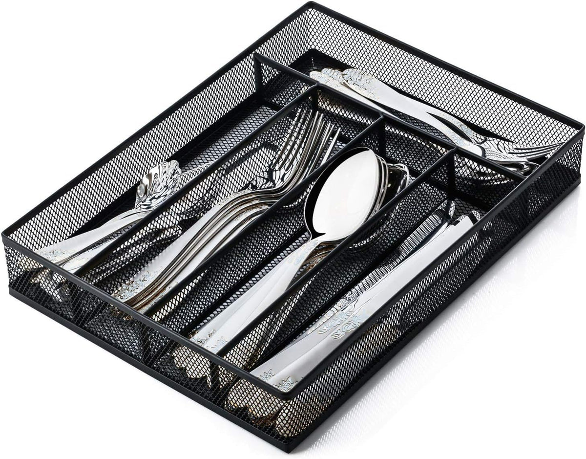 Sedegn silverware organizer in-drawer with five compartments for neat utensil separation.