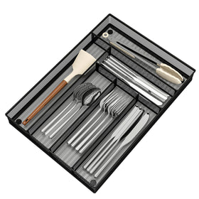 Sedegn silverware organizer in metal mesh with six compartments for easy, tidy drawer storage.