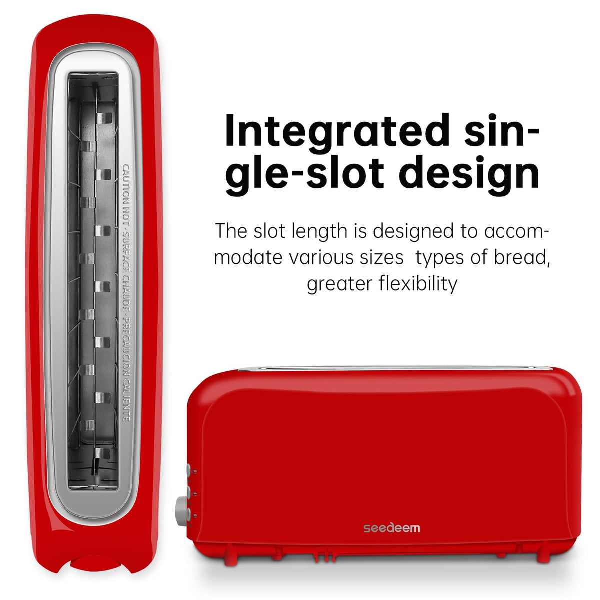 SEEDEEM 2 Slice Slim Toaster control close-up shows browning options for customization
