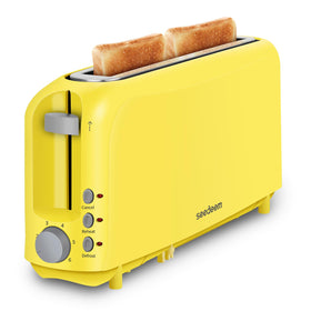 SEEDEEM 2-Slice Slim Toaster front view in yellow, ideal for compact kitchens.