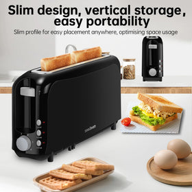 SEEDEEM long-slot toaster showing bread centered for uniform browning