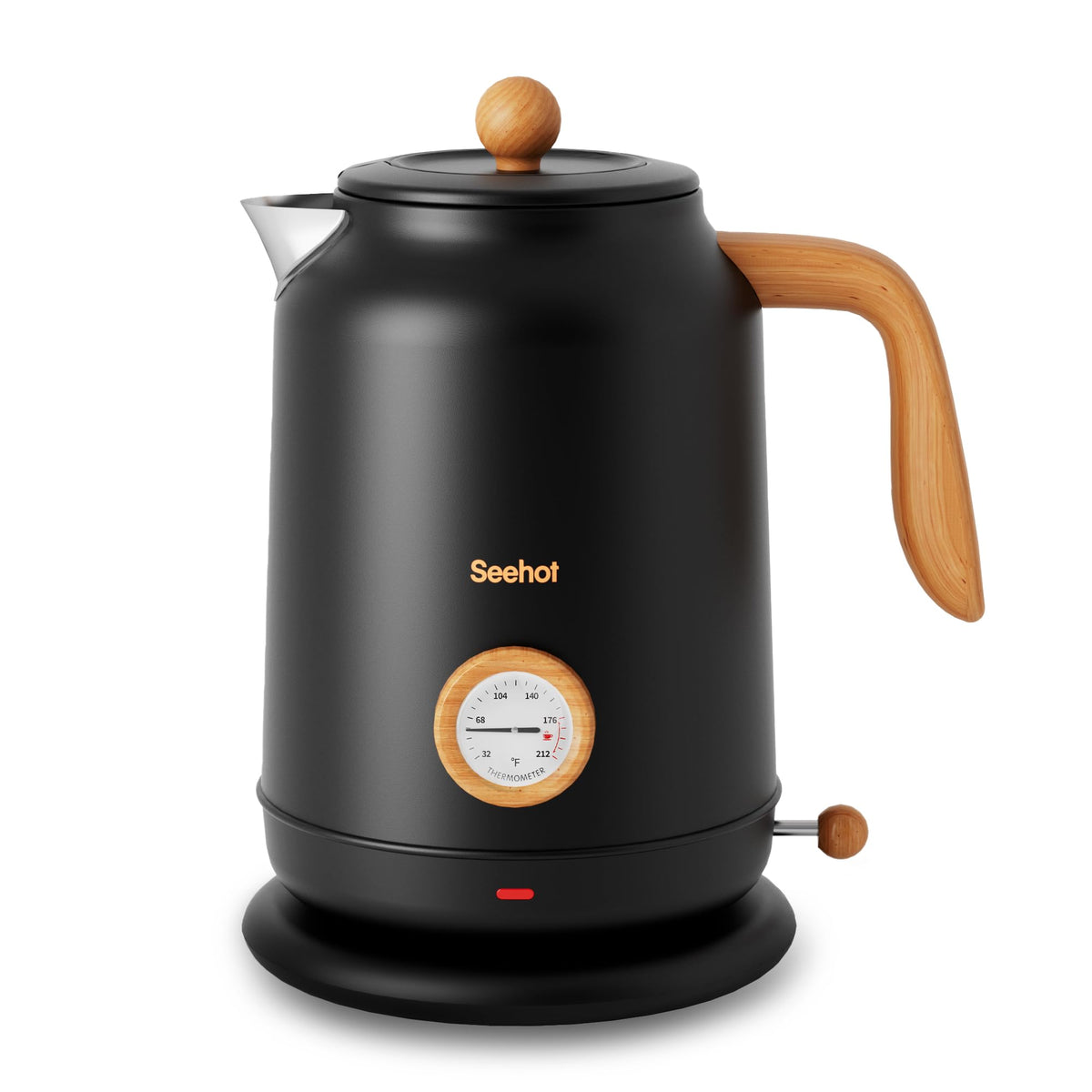 Seehot 1.7L kettle with thermometer display for precise temperature control.