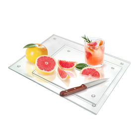 Seelenruhe tempered glass cutting board 16x12: clear surface ideal for precise slicing and durable prep